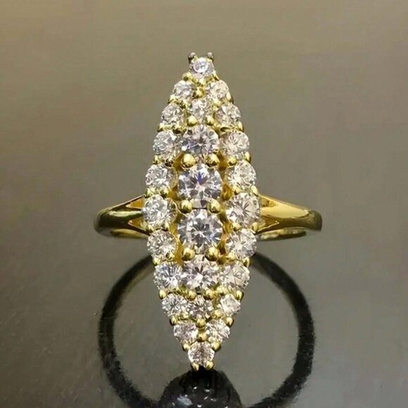 NEW 14k Yellow Gold Diamond Marquise Ring Band Statement Cocktail Ring - Picture 2 of 7